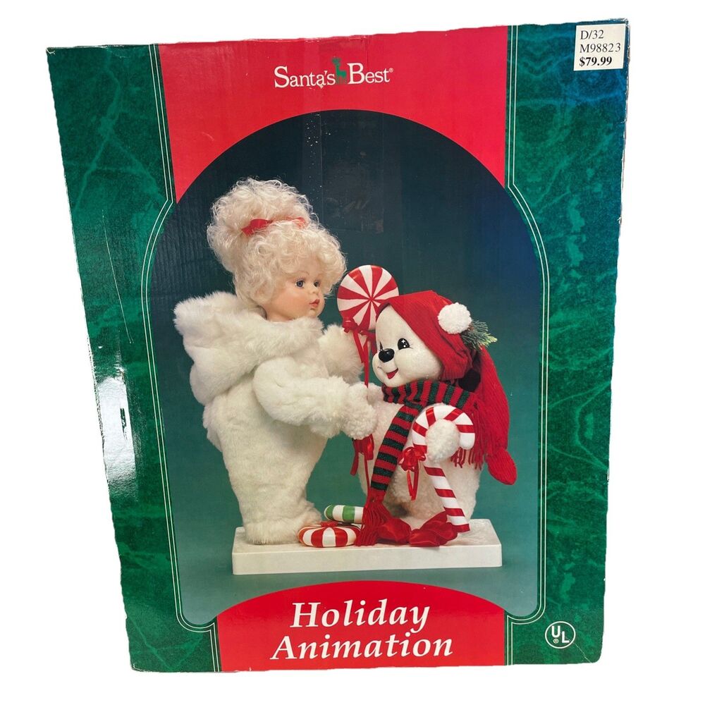 Santa’s Best Holiday Animation Girl And Bear With Candy Cane (1996)Tested/Works